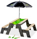 EXIT Aksent Stół do wody i piasku z dwoma pojemnikami i podwójnym siedziskiem parasolem i narzędziami ogrodniczymi