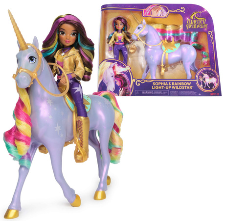 Unicorn Academy Zestaw Sophia & Wildstar dziewczyna i jednorożec ze światłem+ akcesoria
