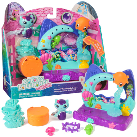 Koci Domek Gabi Film Zestaw Balkon z  Aquarium Figurka Syrenkotka + Akcesoria Gabby's Dollhouse the Movie