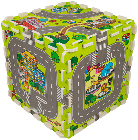 Humbi Mata edukacyjna Grube Puzzle piankowe 31,5 x 31,5 x 1 cm 63 elementy Kolorowe Ulice Miasto Uliczki Budynki Domy Domki