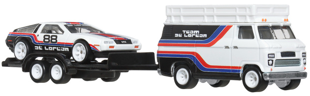 Hot Wheels Premium zestaw pojazdów Team Delorean Rally Hauler #78 DMC Delorean