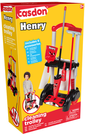 Zestaw Wózek do sprzątania Henry Little Helper + Pionowy odkurzacz Dyson dla dzieci zabawkowy z funkcją ssania Casdon