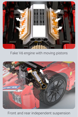 Klocki konstrukcyjne CaDA Samochód 51 cm auto wyścigowe czerwone Blazing Flame Pojazd 1518 elementów 1:10 C63008W