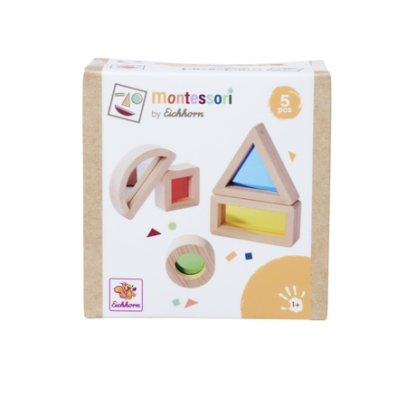 Montessori Drewniane Kolorowe Klocki rózne Kształty 5 elementów