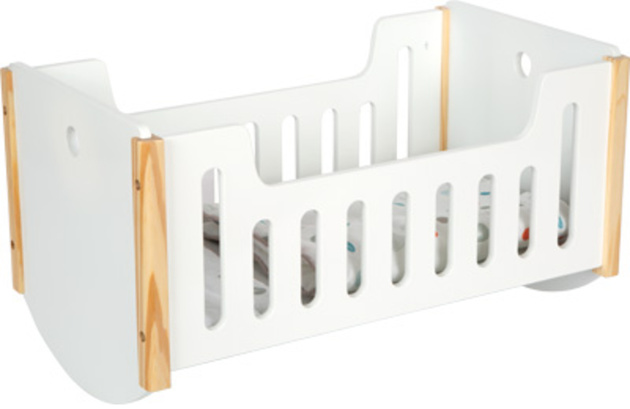 Małe Drewniane Bujane białe Łóżeczko dla Lalek z Poduszką i Kocykiem