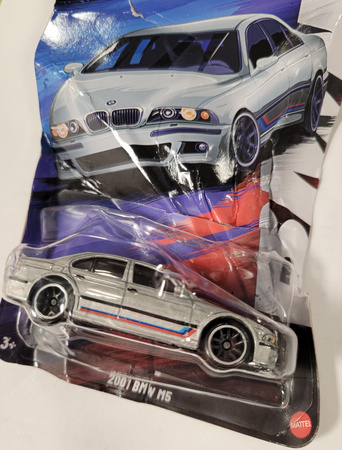 OUTLET Hot Wheels Silver auto BMW M5 2001 Pojazd Osobowy Srebrny Samochód USZKODZONE OPAKOWANIE
