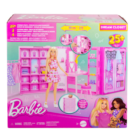 Barbie duży zestaw Szafa Marzeń z lalką przenośna garderoba Dream Closet 25+ elementów