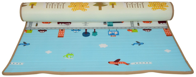 Humbi Dwustronna edukacyjna Mata piankowa Uliczki Zwierzęta 150 x 180 x 2 cm pastelowa gruba duża