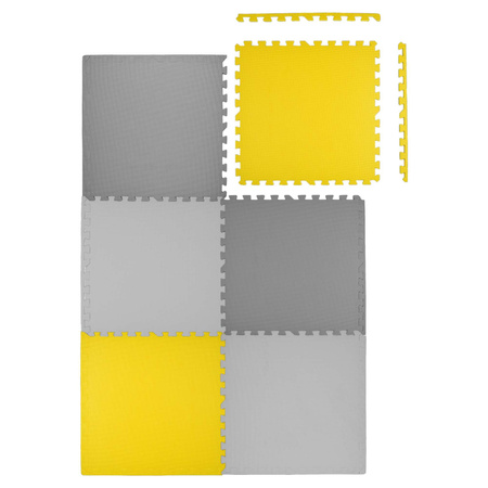 Mata piankowa podłogowa Humbi 180x120 Duże puzzle piankowe wodoodporne bezpieczne 6 szt. żółty, szary, ciemnoszary