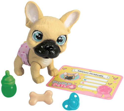 Pamper Petz Piesek Buldog francuski z pieluszkowego gangu 20 cm + akcesoria