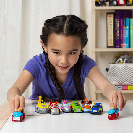 Psi Patrol Transporter 2w1 + zestaw 9 metalowych pojazdów Mighty Pups True Metal Kosmopieski