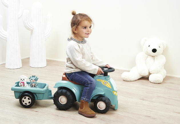 Abrick Zestaw Niebieski Traktor z przyczepką + Klocki Zwierzęta Krowa Owca