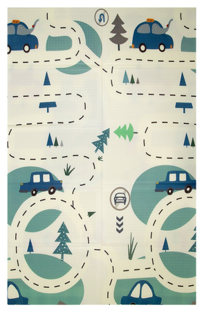 Dwustronna Składana Mata Edukacyjna z pianki XPE Podłogowa Bezpieczna 120x180 misie liski i auta Humbi