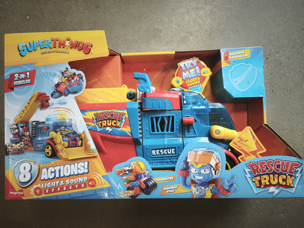 OUTLET SuperThings Rescue Truck 2W1 Auto Ratownicza Ciężarówka + Figurka Kolekcjonerska Światło Dźwięk NIEKOMPLETNY