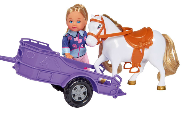 Simbs Evi Love lalka w jeepie z naczepą z koniem