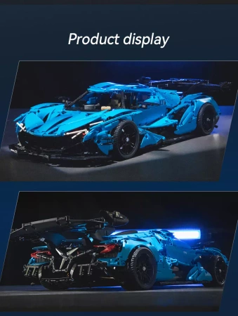 Klocki konstrukcyjne CaDA Master duże niebieskie auto sportowe Autko wyścigowe Samochód Wyścigówka 60 cm V12 Hypercar 3865 elementów