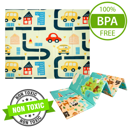 Humbi Dwustronna Składana Mata Piankowa Edukacyjna z pianki XPE 200x180x1 Mapa świata Ulice