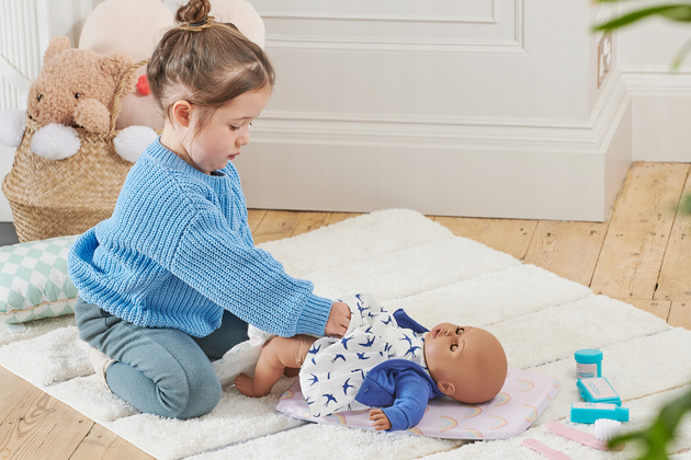 Lalka New Born Baby Słodziutki Bobas 30cm + Akcesoria Nocnik Smoczek Butelka Zestaw Do Opieki Mata Do Przewijania Pieluszki