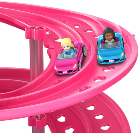 Barbie Duży Tor Wyścigowy Zakręcony z Windą Hot Wheels Raceverse + 2 Autka 47 Cm