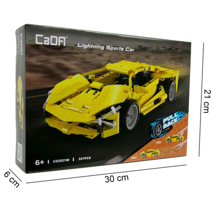 Klocki konstrukcyjne CaDA Samochód sportowy wyścigowy 24 cm Auto Lightning Sports Car z napędem pull back 357 elementów
