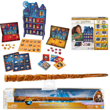 Zestaw Harry Potter magiczna różdżka Hermiony projekcja patronusa i  Harry Potter Zestaw 8 gier planszowych