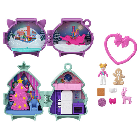 Polly Pocket zestaw kompaktowy świąteczny Holiday Connects choinka renifer + figurki