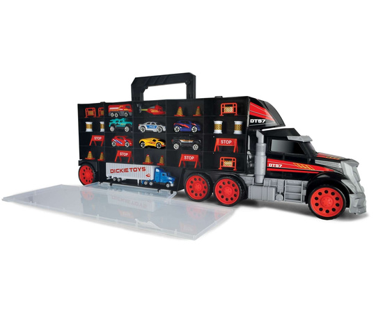 Ciężarówka Transporter Walizka na resoraki Laweta 63 cm + autka helikopter i akcesoria drogowe