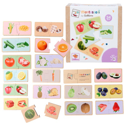 Montessori Kolorowe Drewniane Puzzle Układanka edukacyjna Owoce i Warzywa 34 elementy