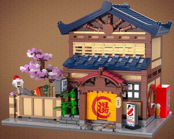 Klocki Konstrukcyjne CaDA Budynek łaźnia Sento w japońskim stylu światło LED 1249 elementów C66012W