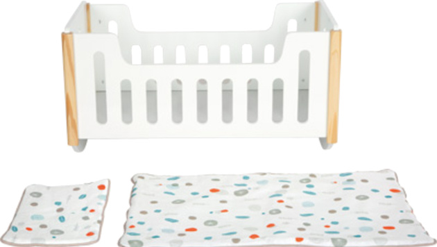 Małe Drewniane Bujane białe Łóżeczko dla Lalek z Poduszką i Kocykiem