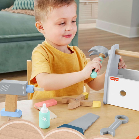 Kreatywny zestaw dla małych majsterkowiczów 9-częściowa Drewniana Skrzynka z narzędziami