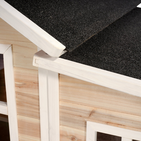 Drewniany domek ogrodowy dla dzieci Loft 550 (schodki, zjeżdżalnia, taras, piaskownica) - naturalny