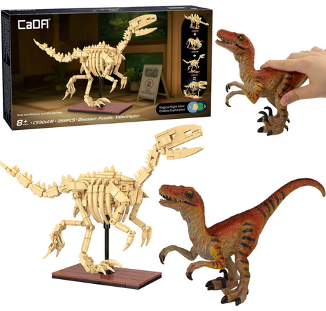 Zestaw Klocki konstrukcyjne CaDA zestaw szkielet dinozaura Dinosaur Fossils: Velociraptor 256 elementów + figurka Velociraptor 18 cm  