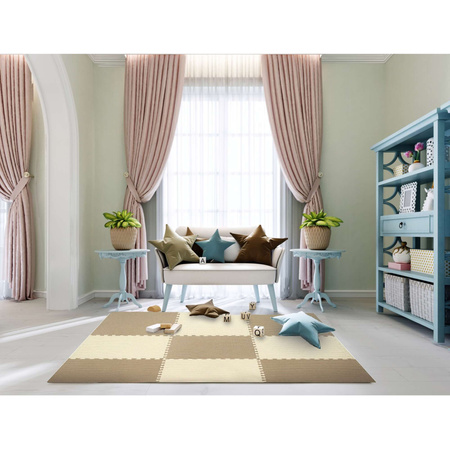 Humbi Duża Mata edukacyjna Grube Puzzle piankowe kremowe i beżowe XXL z pianki EVA + KREA Balance Board Deska do balansowania