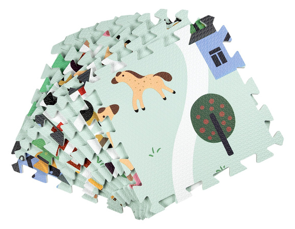 Mata podłogowa edukacyjna 180x90 Grube puzzle piankowe 18 szt. Humbi Farma Wieś Gospodarstwo Zwierzęta domowe