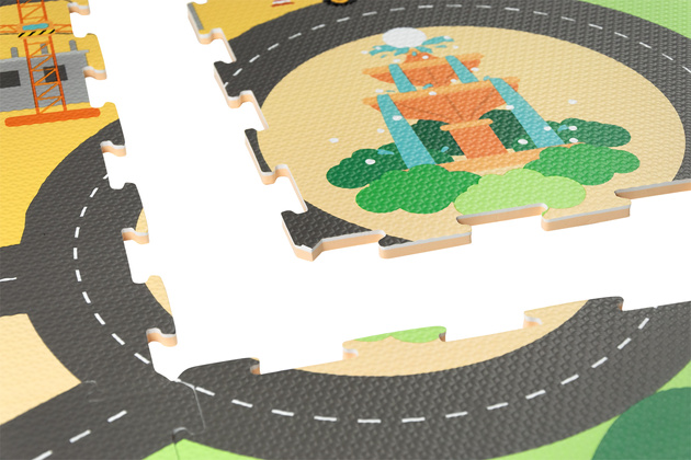 Mata podłogowa edukacyjna 120x120 Grube puzzle piankowe 4 szt. Humbi Miejskie ulice Miasto Miasteczko Drogi