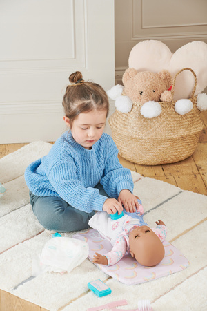 Lalka New Born Baby Słodziutki Bobas 30cm + Akcesoria Nocnik Smoczek Butelka Zestaw Do Opieki Mata Do Przewijania Pieluszki