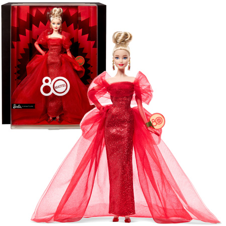 Barbie Lalka Kolekcjonerska Signature 80 rocznica Mattel czerwona sukienka