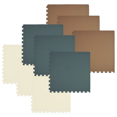 Mata piankowa podłogowa Humbi 180x180 Duże puzzle piankowe wodoodporne bezpieczne 9 szt. miedziany, kremowy, ciemnozielony