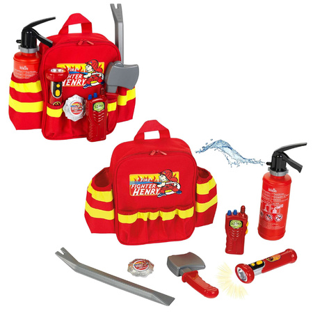 Zestaw strażacki Henry'ego z wyposażeniem Plecak i kask czerwony Hełm ochronny MSA z opuszczaną szybką