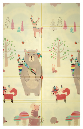 Dwustronna Składana Mata Edukacyjna z pianki XPE Podłogowa Bezpieczna 120x180 misie liski i auta Humbi