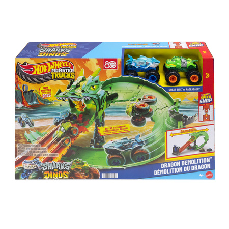 Hot Wheels Monster Trucks tor samochodowy Smoczy Wyścig Dragon Demolition + 2 autka