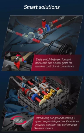 Klocki konstrukcyjne CaDA Master duże niebieskie auto sportowe Autko wyścigowe Samochód Wyścigówka 60 cm V12 Hypercar 3865 elementów