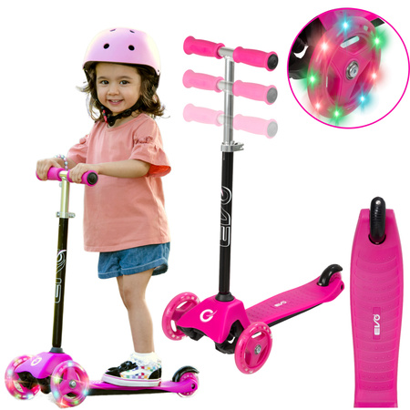 OUTLET EVO Regulowana Trójkołowa Hulajnoga dla Dzieci Light Up Mini Cruiser Różowy Świecące kółka USZKODZONE OPAKOWANIE