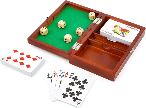 Small Foot 11363 Zestaw do gry w karty i kości w drewnianym pudełku