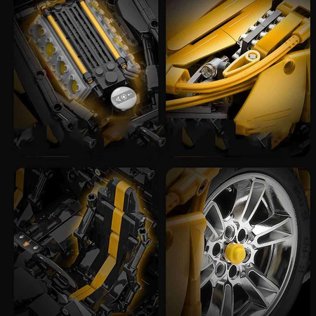 Klocki konstrukcyjne CaDA Zdalnie sterowany duży samochód Italian Super Car 59 cm Wyścigówka Auto sportowe Autko wyścigowe Pojazd żółty Światła LED 3187 elementów