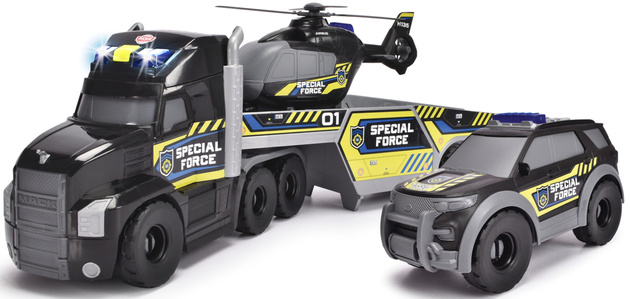 Zestaw Interaktywne Pojazdy ratunkowe Ciężarówka z Helikopterem i Samochodem Policyjnym Światło Dźwięk