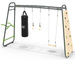 Plac zabaw ogrodowy Siłownia Stanowisko gimnastyczne GetSet MB320: poręcze, pozioma drabinka, drążek, stacja, ścianka wspinaczkowa, kółka, worek treningowy, huśtawka