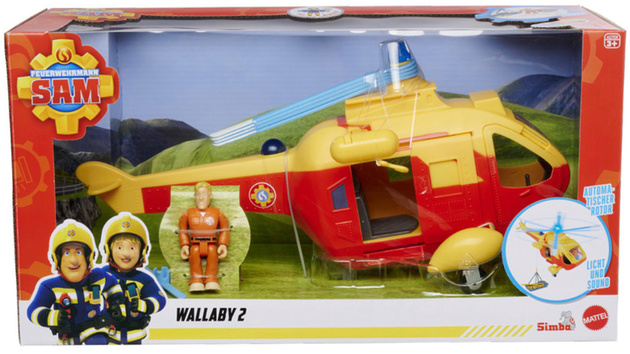 Zestaw Strażak Sam Żółty Helikopter ratunkowy Wallaby 2 światło dźwięk + figurka i akcesoria 3+ Simba