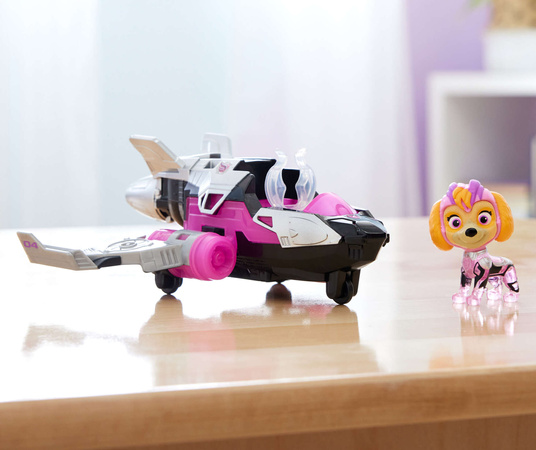Psi Patrol The Mighty Movie Wielki Film Zestaw figurka Skye różowy odrzutowiec pojazd dźwięk światło + maskotka Chase 17 cm